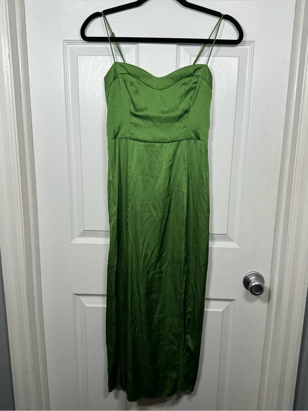 Abercrombie & Fitch Green Satin Slip Midi Dress Sweetheart Slit XS - Picture 3 of 9